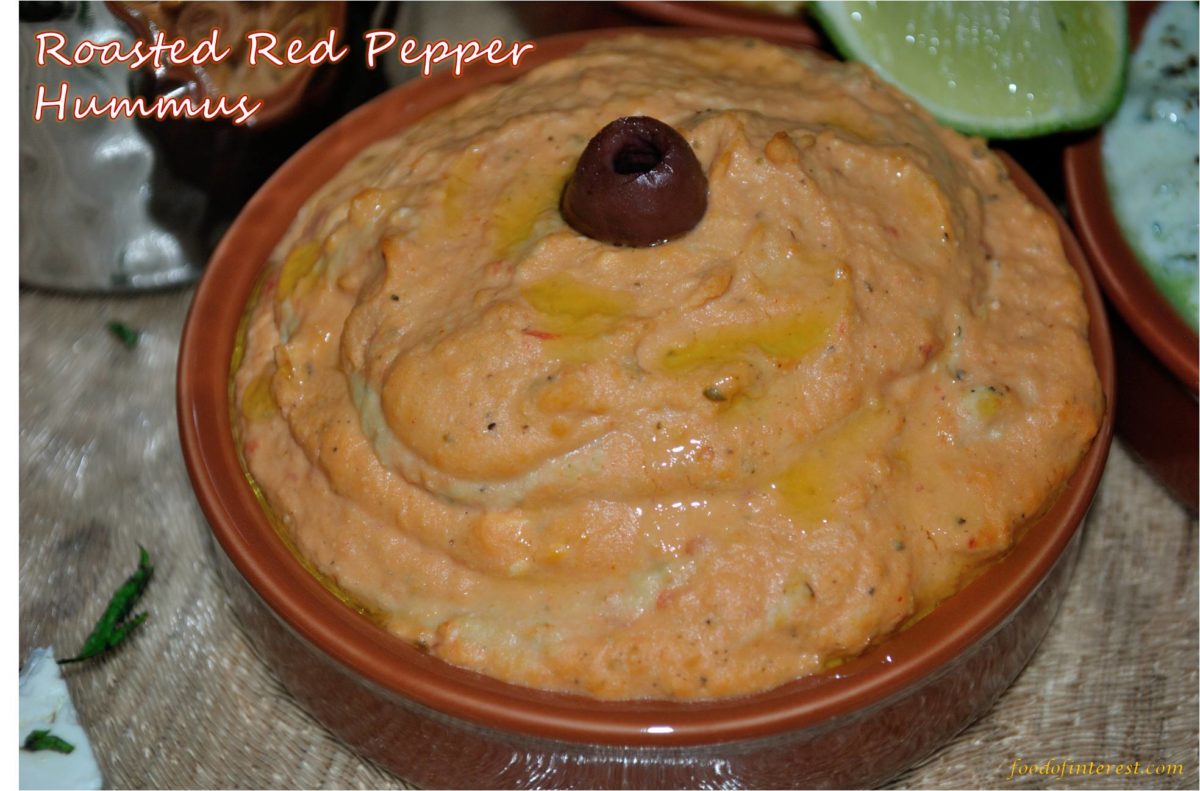 Roasted Red Pepper Hummus | How to make red pepper hummus dip?