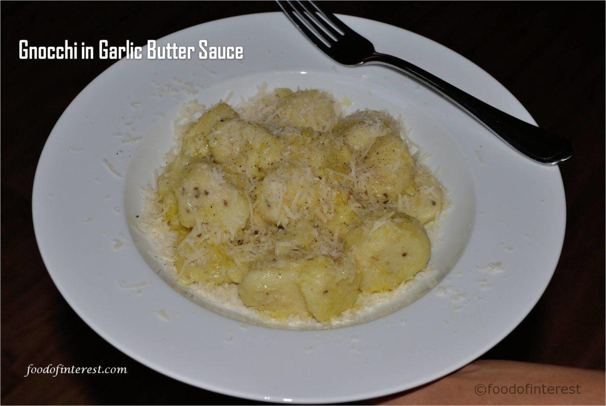 Eggless gnocchi in butter garlic sauce