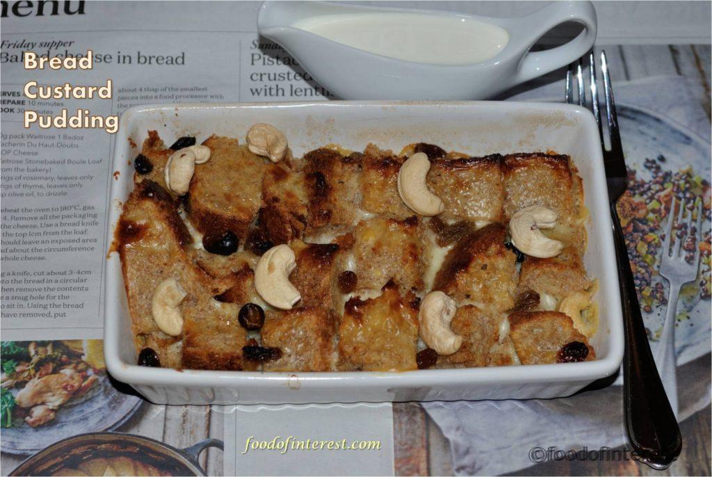 Eggless Custard Bread Pudding